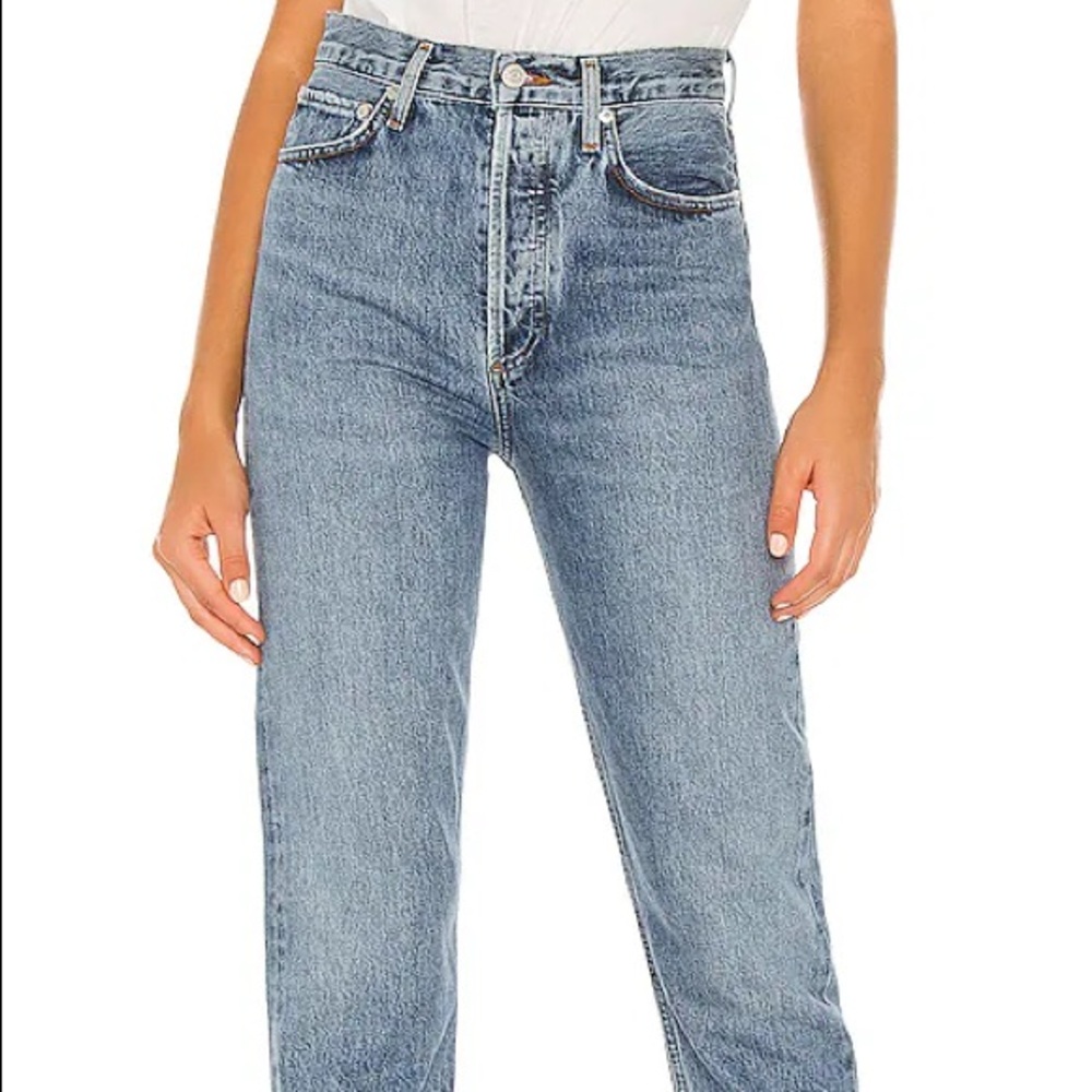AGOLDE 90s Pinch Waist High Rise Straight Jeans in Navigate, Size 28